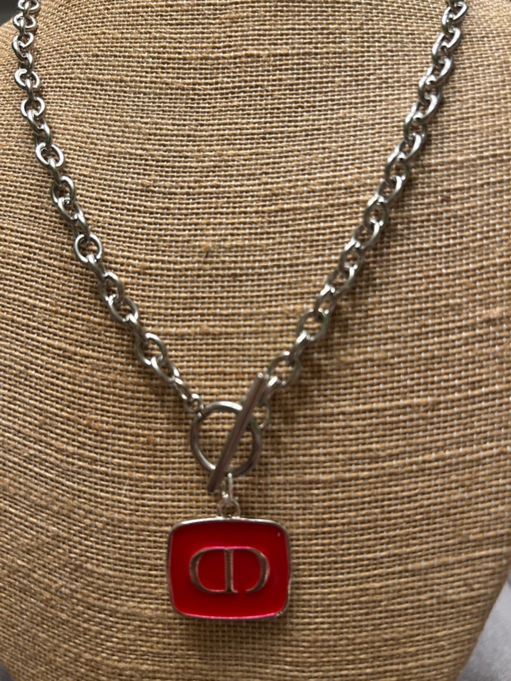 Silver Necklace with Red Enamel Pendant